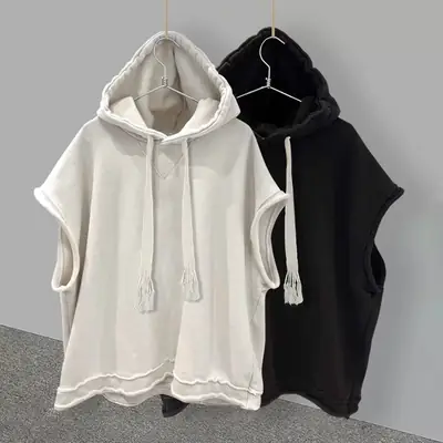 White Hooded Sleeveless T-Shirt for Men
