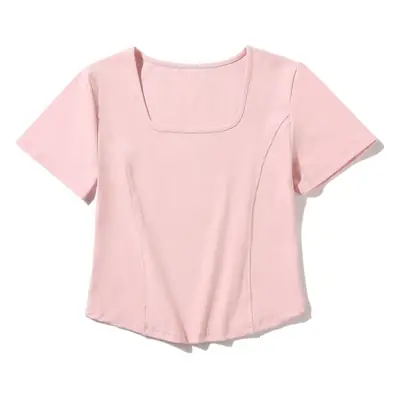 Women Pink Square Collar Slim Fit T-Shirt