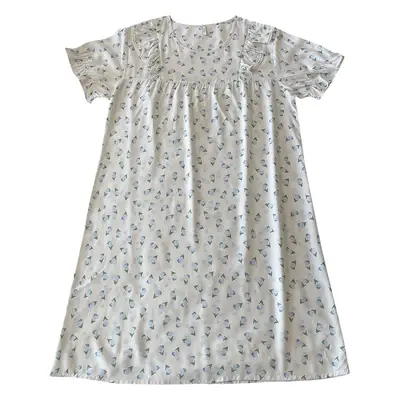 Women Cotton Silk Nightdress Light Blue Sweet Fresh Loose Pajamas