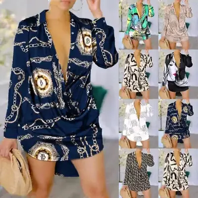 White Printed V-Neck Long Sleeve Shirt for Women