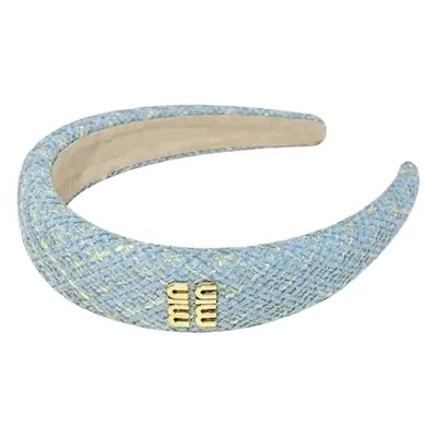 French Style Blue Knitted Skull Headband for Women