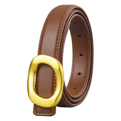 Brown Leather Belt with Gold Metal Buckle