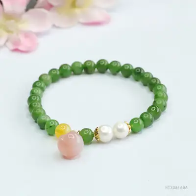 Peach Honey Pearl Jade Jasper Bracelet