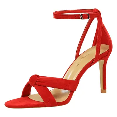 Women Tan High Heel Sandals with Buckle Strap