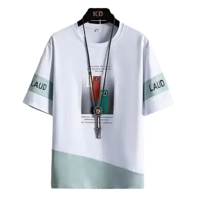 Summer New Short-sleeved T-shirt Boys Green White Slim Fit