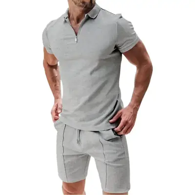 Men's Waffle Cotton Shorts Suit Summer Casual White
