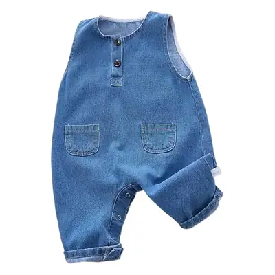 New Men's Women's Sleeveless Baby Jumpsuit Blue Denim