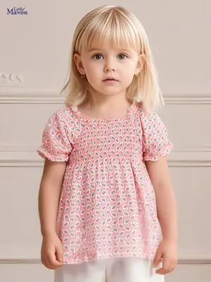 Little Girls Pink Leopard Print Short Sleeve T-Shirt