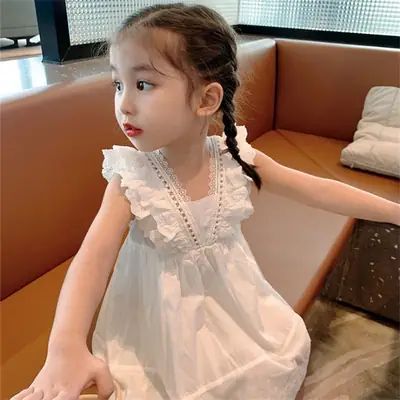 2023 Summer Girls' White Korean Style Sleeveless Dress