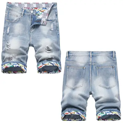 Men's 2023 Denim Shorts Set with Colorful Cuff