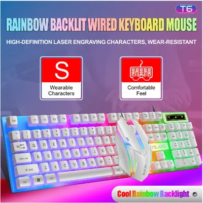 T6 wired colorful light-emitting backlit USB keyboard and mouse set