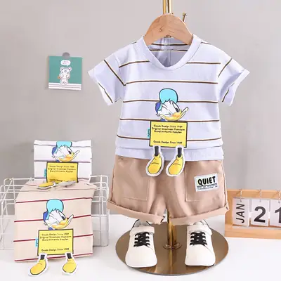 Kids Korean Striped T-Shirt Shorts Set Summer Boys