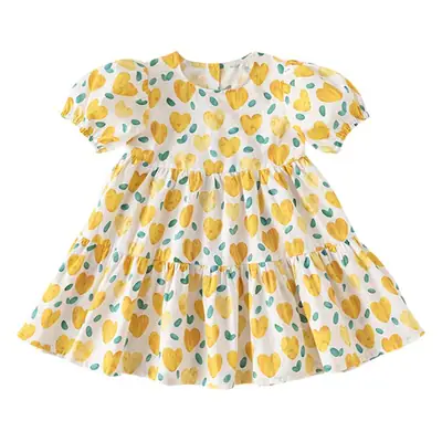 Korean Style Girls Summer Dress Heart Full Print
