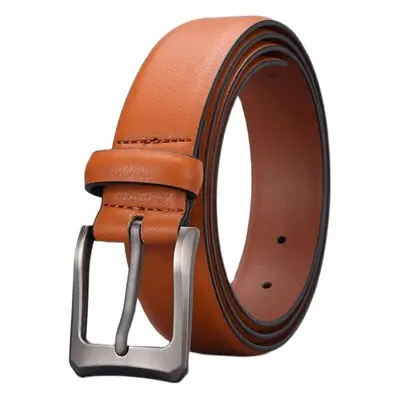 Men's Tan Leather Belt with Silver Buckle 2026