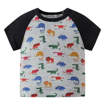 2025 Cartoon Dinosaur Kids Cotton Round Neck Shirt