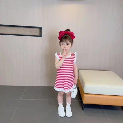 Summer Girls Striped Sleeveless Vest Dress Baby Casual Beach Dress