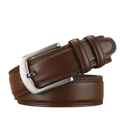 Men's Brown Leather Belt with Silver Buckle