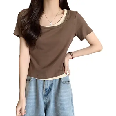 Women Square Collar T-Shirt Summer New Design