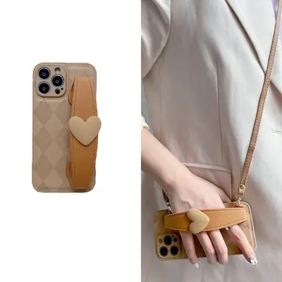 Quilted Heart Mobile Phone Case with Strap