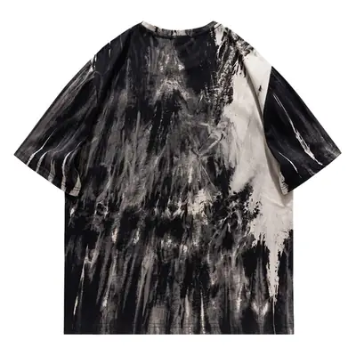 Men Tie-dyed Loose Half Sleeve T-shirt Black White