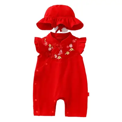 Red Chinese Style Baby Boys Jumpsuit with Hat