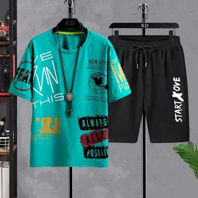 Short sleeve suit men's large size summer 2023 new long shorts versatile sports leisure two-piece suit fashion wholesale