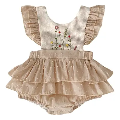 Spot Ins Girls Embroidered Ruffle Jumpsuit Set