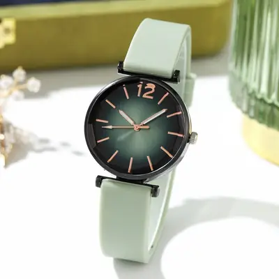 Women's Pink Silicone Quartz Watch with Diamond Glass Dial