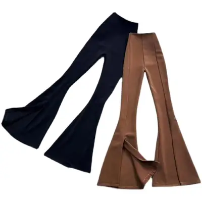 Women Split Flared Slim Fit High Waist Pants Black White
