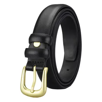 Black Gold Buckle Cowhide Belt for Women