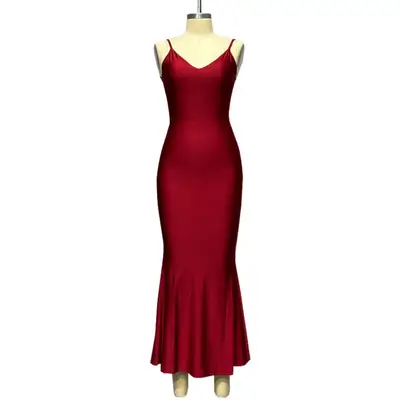 Red Mermaid Dress Deep V Backless Spaghetti Strap 2023