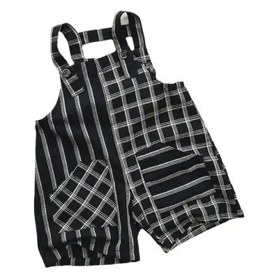 Korean Pure Cotton Face Strap Pants for Boys Girls Black Striped