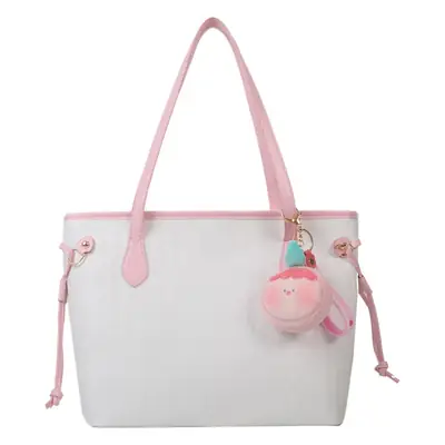 White Quilted Shoulder Bag with Pink Fruit Design for Women