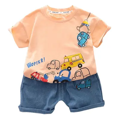 Boys Cotton Car Print Shorts Top Summer Suit