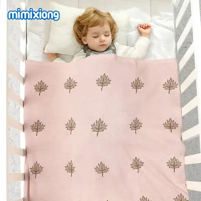Green Knitted Maple Leaf Baby Blanket
