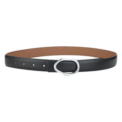 Men's Black Genuine Leather Belt with Silver Buckle
