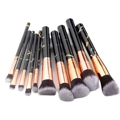 10 Marble Pattern Makeup Brushes Set for Blush, Foundation, Setting, Eyeshadow & Cosmetics
