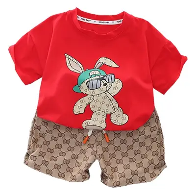 Boys 2Pc Cotton Graphic Shorts Set White Brown