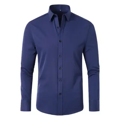 Men's Blue Cross-Border Stretch Shirt Long Sleeve Business Casual