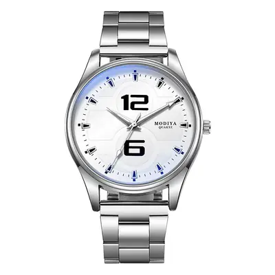Men's Korean Style Quartz Watch Blue Light Glass Silver Alloy