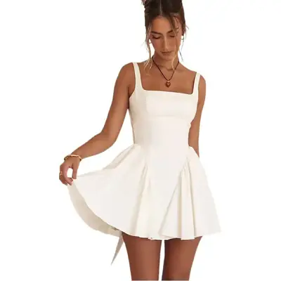 White Backless Strap Bow Evening Dress for Women