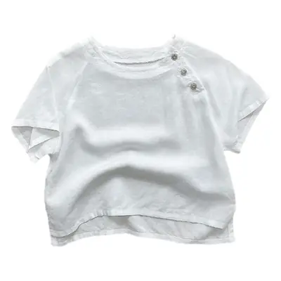 White Korean Style Short Sleeve T-Shirt for Boys Girls 2026