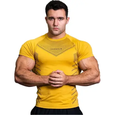 Men Muscle Tight Gray T-Shirt Gym Training Wear