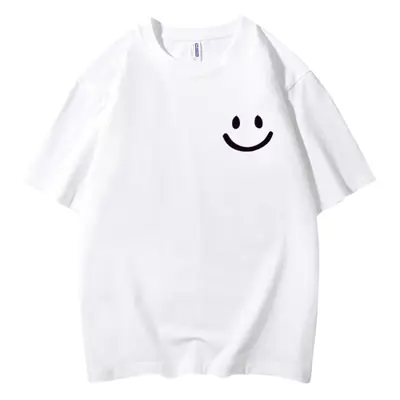 Men Pure Cotton Smiley T-Shirt White 2025 Summer