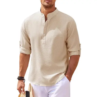 Men's Long Sleeve Pineapple Plaid Shirt White Pants