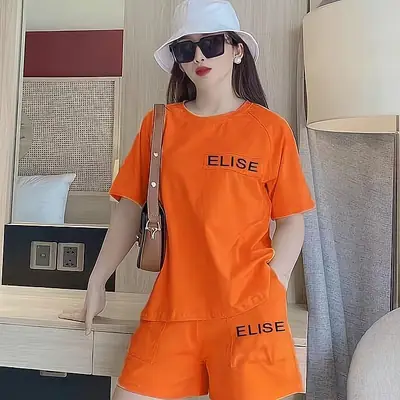Orange Elise Printed Women's 2Pc Summer Suit