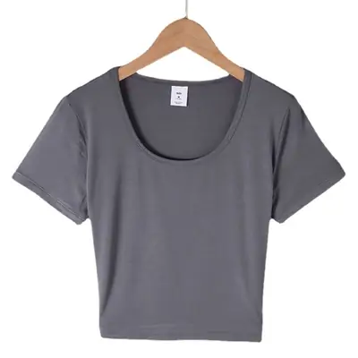 Women Grey Modal Crewneck T-Shirt Slim Fit