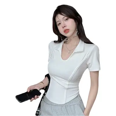 Women's 2025 Short U-Neck T-Shirt High Waist Bottom