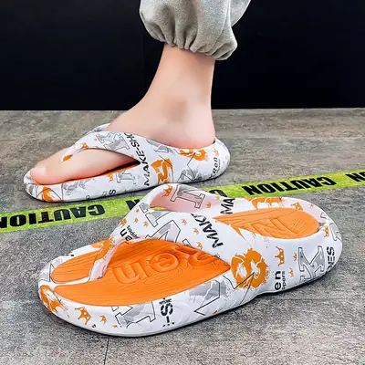 Summer Large Size Thick Sole Flip-flops Men's Flip-flops Trendy Distinctive Non-slip Beach Shoes