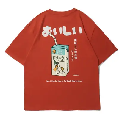 YPRS Men Japanese Style Retro Red T-Shirt